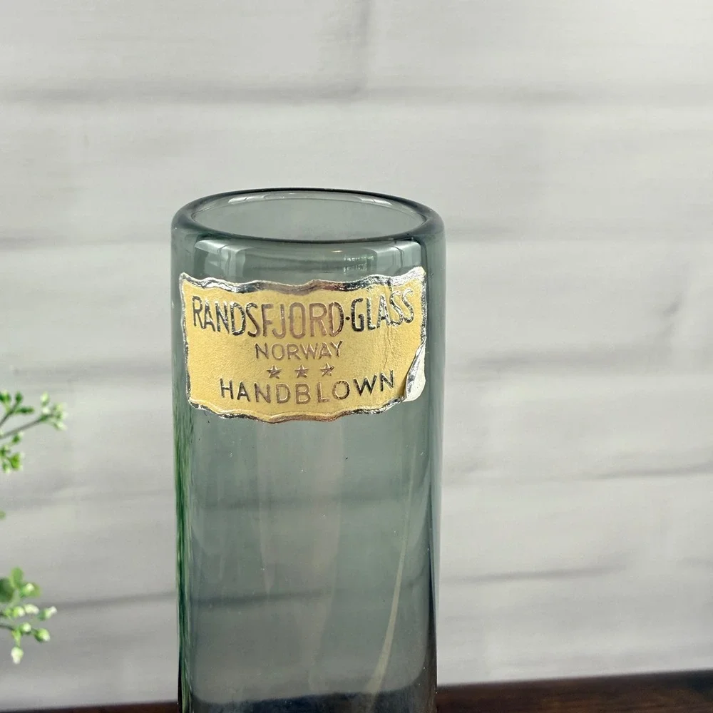 Randsfjord Glass Norway Hand Blown Smoke Gray Bud Vase Scandinavian